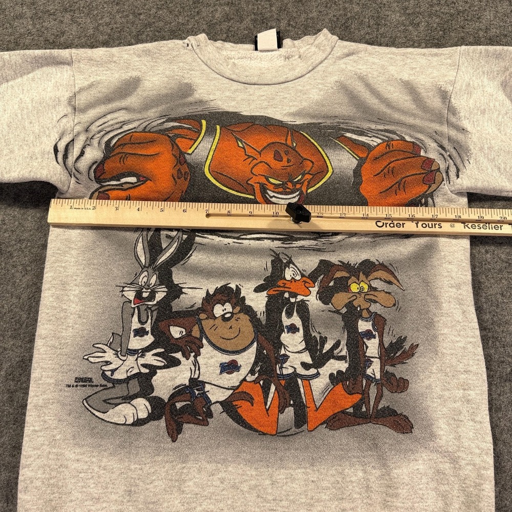 Vintage Space Jam Looney Tunes Sweatshirt Youth XL Gray Basketball Graphic 90s - Picture 5 of 9